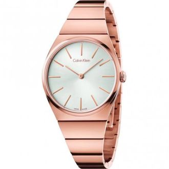 Calvin Klein Ros&eacute;gouden Quartz Horloge met Witte Wijzerplaat - Dames - Horloges - Bruin - ONE Size - Accessoires