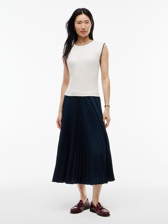 Tommy Hilfiger Womens Mixed-Media Sleeveless Pleated Dress - Navy - XL