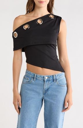 Princess Polly Noteworthy Grommet One-Shoulder Asymmetric Top in Black at Nordstrom, Size 6