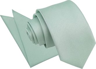 DQT Plain Shantung Wedding Modern Style Neck Tie & Pocket Square Set for Men - Dusty Green