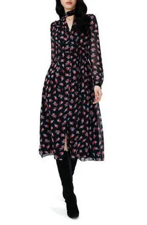 Diane Von F&uuml;rstenberg Erica Floral Long Sleeve Midi Dress in Fortune Rose Dot at Nordstrom Rack, Size 2