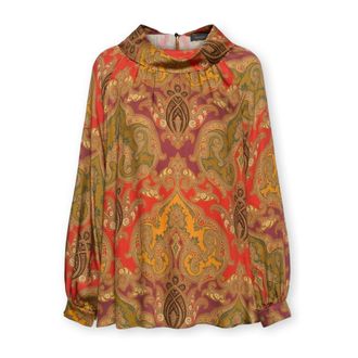 Elena Miro Overhemden, Dames, Veelkleurig, M, Satijn, Viscose blouse met print