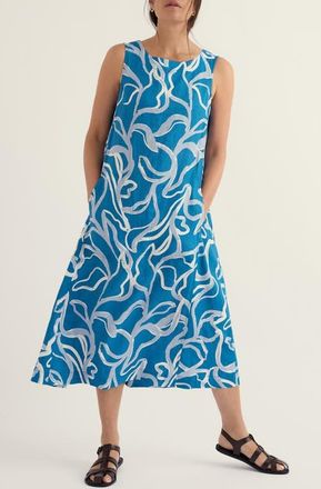 Seasalt Cornwall Cresting Waves Sleeveless Linen A-Line Dress in Spring Roots Sailboats at Nordstrom, Size 16