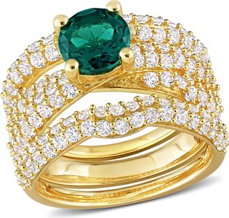 Mimi & Max 3 3/4ct TGW Created Emerald Created White Sapphire Bridal Ring Set in Yellow Silver