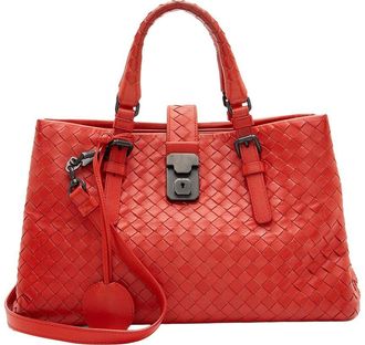 Bottega Veneta Red Intrecciato Nappa Bottega Veneta Roma Small Satchel (Authentic Pre-Loved)