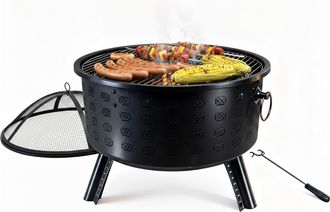 Relaxdays Relaxdays Brasero, Hx&oslash; 62 X 66 Cm, Con Parrilla, Protector De Chispas & Atizador, Hogar De Jard&iacute;n, Negro