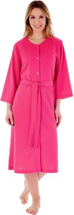 Slenderella Ladies Lightweight Waffle Button Up Robe Hotel Spa Dressing Gown Large (Raspberry)
