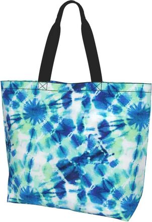 AOOEDM Green And Blue Tie Dye Design Ladies Canvas Tote Reusable Shopping Bag