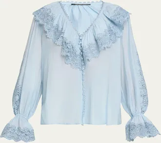 Kobi Halperin Arielle Lace-Trim Ruffle Blouse