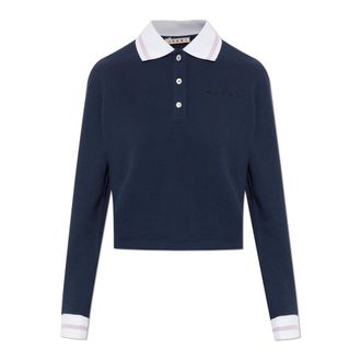 Marni Polo Shirts, female, Blue, Size: 2XS Piqu&eacute; Long-sleeved Polo