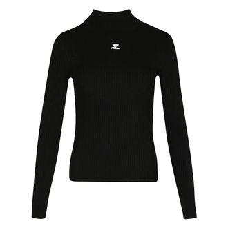 Courr&egrave;ges Turtlenecks, female, Black, L, Ribbed High Neck Long Sleeve Jumper