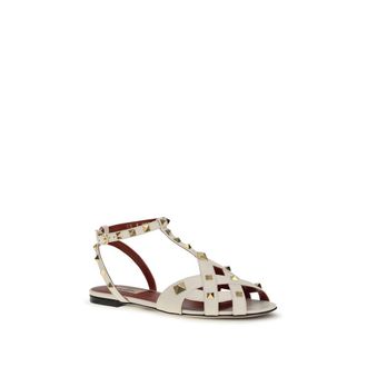 Valentino Garavani Womens Beige Goatskin Flat Sandals