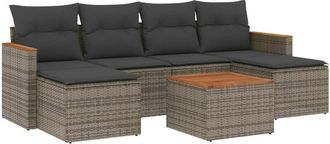 vidaXL Vidaxl - Set De Sof&aacute;s De Jard&iacute;n 7 Piezas Con Cojines Rat&aacute;n Pe Gris