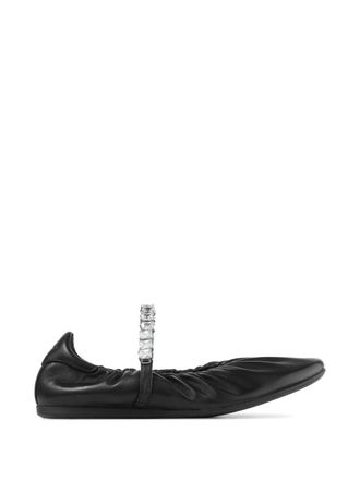 Jimmy Choo London Soft Ruched Nappa Leather Ballerina Flats With Crystal Strap