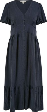 Yumi Navy Viscose Button Through Midi Dress (UK, Numeric, 14, Regular, Regular, Navy)