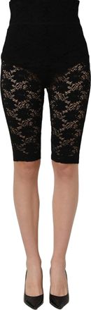 Dolce & Gabbana High-Waist Sheer Floral Lace Shorts - Black