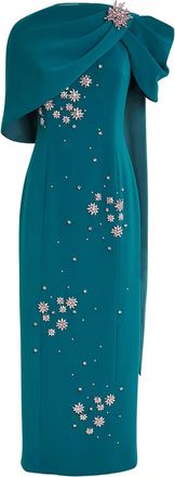 Huishan Zhang Embellished Isolde Fitted Cape Gown