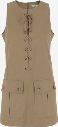 Chlo&eacute; Brown Lace-up Cotton Mini Dress