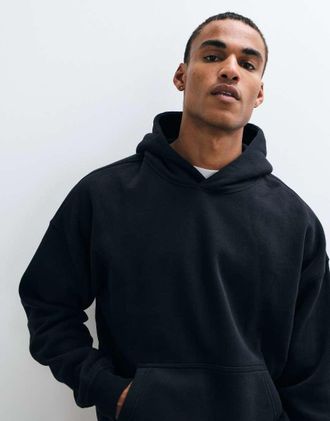 Abercrombie & Fitch felpa con cappuccio essenziale nera-Nero