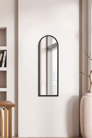 MirrorOutlet Black Metal Framed Arched Wall Mirror 47 X 16 (120CM X 40CM) | Size: 1 Pack