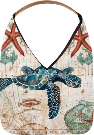 Generic Vintage Sea Turtle Starfish Reusable Lightweight Grocery Bags - Foldable Into Compact Pouch, Washable & Sturdy, Multipurpose for Shopping and Travel