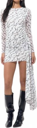 Adelyn Rae Ella Wrap Printed Mesh Mini Dress In White/black