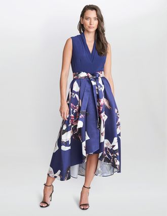 Gina Bacconi Womens Megan Sleeveless Floral High Low Dress - Navy - Size 22 UK
