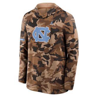 Nike Jordan Mens North Carolina Military Appreciation Jordan Brand Dri-FIT College Long-Sleeve Hooded Top in Brown | 0JB92EANCN-954