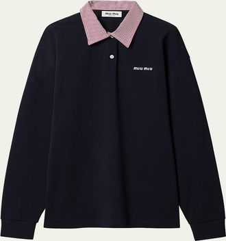Miu Miu Embroidered Logo Cotton Piqu&eacute; Polo Shirt