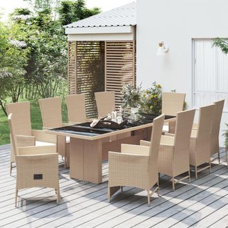 vidaXL Set Comedor De Jard&iacute;n 11 Pzas Con Cojines Rat&aacute;n Sint&eacute;tico Beige Vidaxl