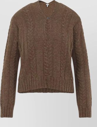 Loewe v neck cable knit sweater ribbed cuffs hem