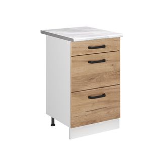 Vicco Mueble Bajo De Cocina R-line, Roble Dorado/blanco, 50 Cm Encimera M&aacute;rmol, Vicco