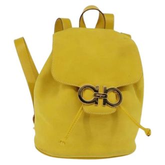 Ferragamo Pre-owned Backpacks, female, Yellow, Size: ONE SIZE Pre-owned Suede Backpack