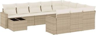 vidaXL Set De Sof&aacute;s De Jard&iacute;n 11pzas Con Cojines Rat&aacute;n Sint&eacute;tico Beige Vidaxl