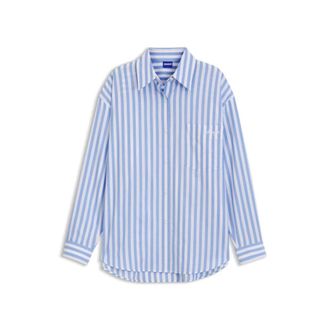 HUGO BOSS Striped cotton oversized-fit blouse with Happy HUGO logo