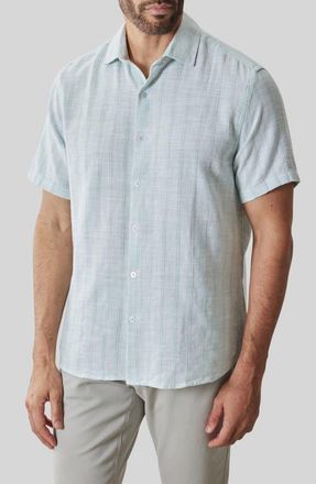 Robert Barakett Satoru Short Sleeve Button-Up Shirt in Aqua at Nordstrom, Size Xx-Large