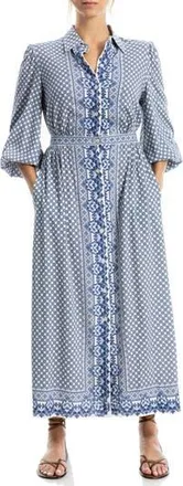 Max Studio Embroidered Shirtdress in Blue Magnolia at Nordstrom Rack, Size X-Large