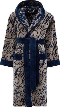 Philipp Plein Hooded Bathrobe Signature - unisex - Badjassen - Blauw - 2XL - Katoen - Nachtkleding