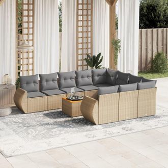 vidaXL Set De Sof&aacute;s De Jard&iacute;n 11pzas Con Cojines Rat&aacute;n Sint&eacute;tico Beige Vidaxl