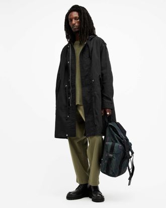 AllSaints Cotton Birdman Hooded Oversized Parka Coat, Size: XXL