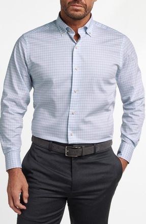 David Donahue Twill Check Cotton Sport Shirt in Pink/Sky at Nordstrom, Size Xx-Large