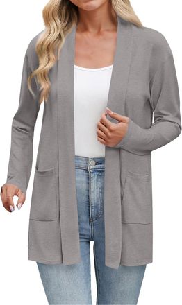 Generic Womens Long Sleeve Thin Summer Cardigans Open Front Fall Winter Fashion Cardigan with Pockets Lightweight Solid Color Sweaters for Women UK Grey