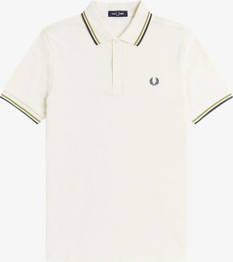 Fred Perry Mens Fred Perry M3600 Twin Tipped Fred Perry Shirt - Ecru/Tennis Ball Yellow/Anchor Grey - Cream - Size: 42