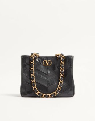 Valentino Garavani Valentino Garavani Laseine Small Shopping Bag In Chevron-Patterned Nappa Leather Wo