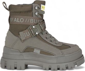 Buffalo Buffalo Womens Khaki Chunky Platform High Ankle Combat Boots - ASPHA-COM1