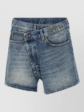 R13 crossover denim shorts belt loops pockets