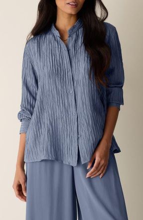 Eileen Fisher Mandarin Collar Silk Button-Up Shirt in Flint at Nordstrom, Size Xx-Small