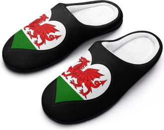 Generic Welsh Dragon Flag Heart Funny Mens Cotton Slippers Soft Non-Slip Rubber Sole House Slipper Indoor Outdoor