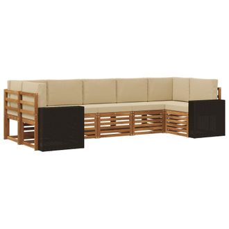 vidaXL Conjunto De Sof&aacute; Seccional 7 Pcs Natural Y Beige Poli&eacute;ster Vidaxl
