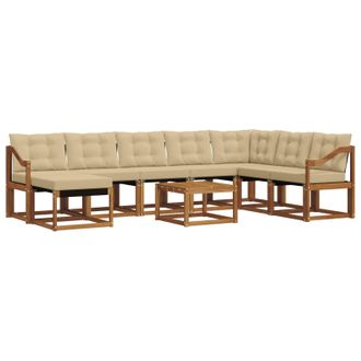 vidaXL Conjunto De Sof&aacute;s De Exterior Con Coj&iacute;n 9 Pcs Natural Y Beige Vidaxl